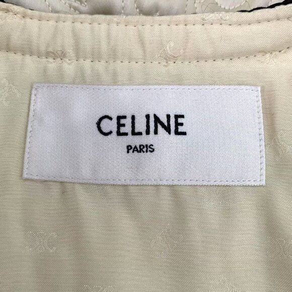 Celine Quilted Cream Jacket With Black Trim Button Closure Long Sleeves Round Ne - Picture 5 of 8
